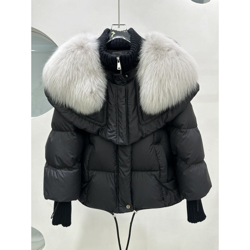 High-end Fox Fur Collar White Duck Down Short Down Jacket Female Light Luxury Loose And Warm Puffer Jacket Coat