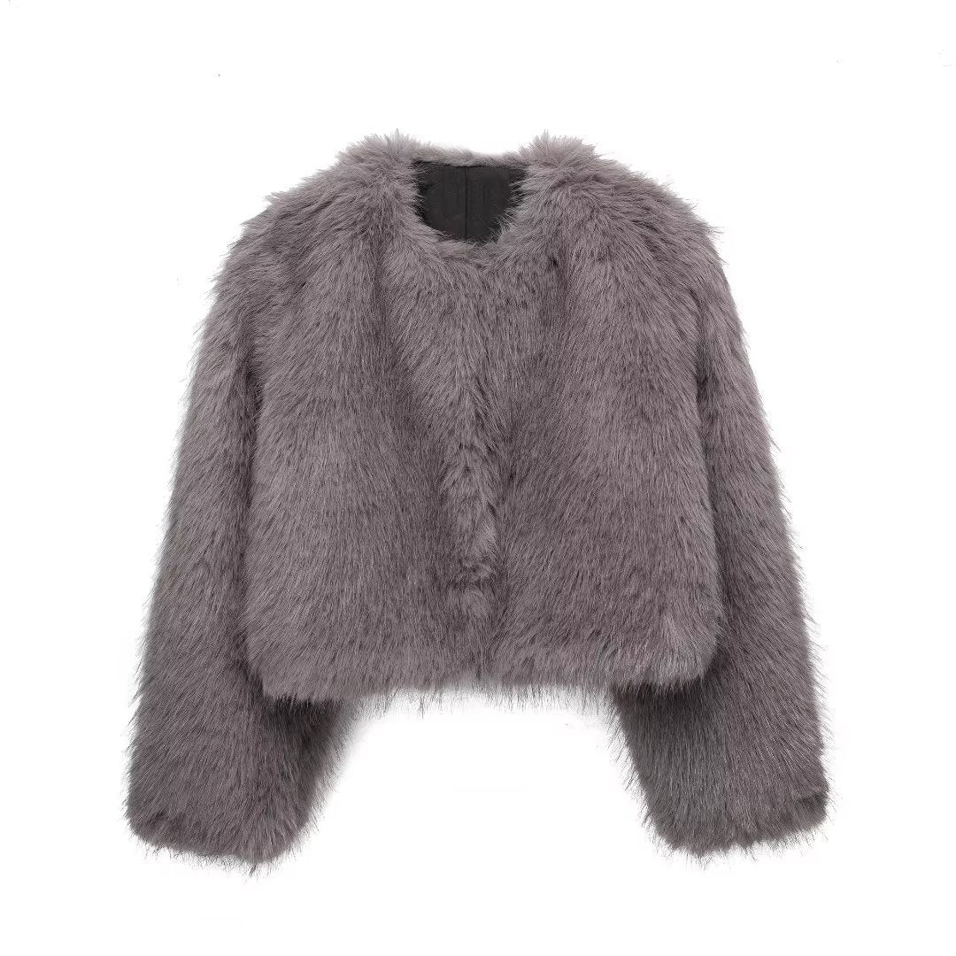 Faux Fur O-neck Short Women's Jacket Coat