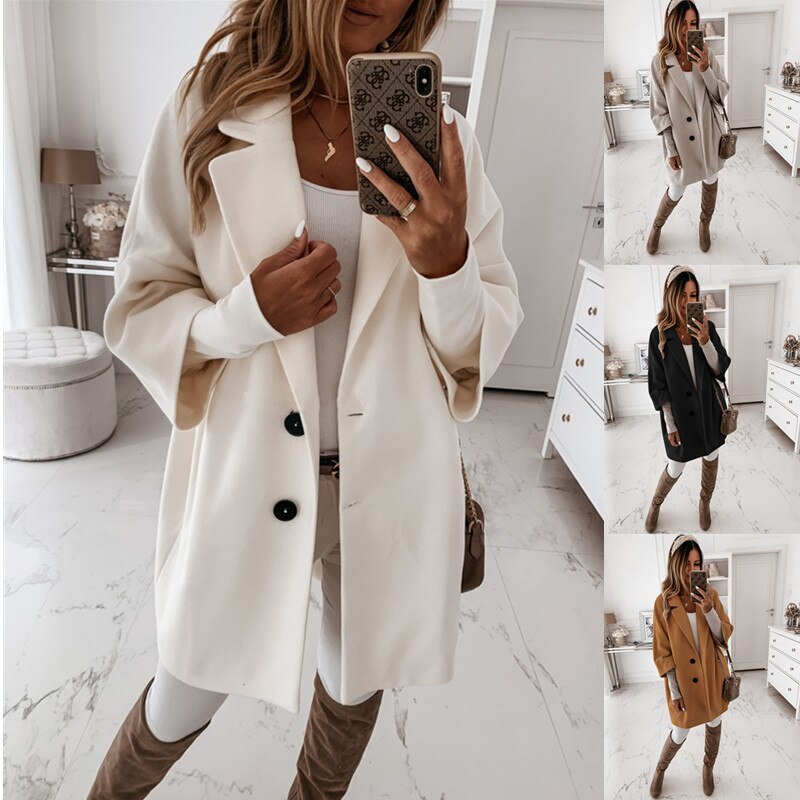 Autumn Winter Women Coats 2XL Plus Long Wool Size Warm Elegant Vintage women Coat khaki Jacket