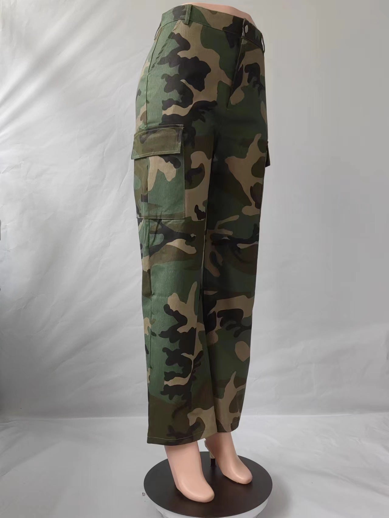 High Waisted Straight Tube Multicolor Camouflage Overalls