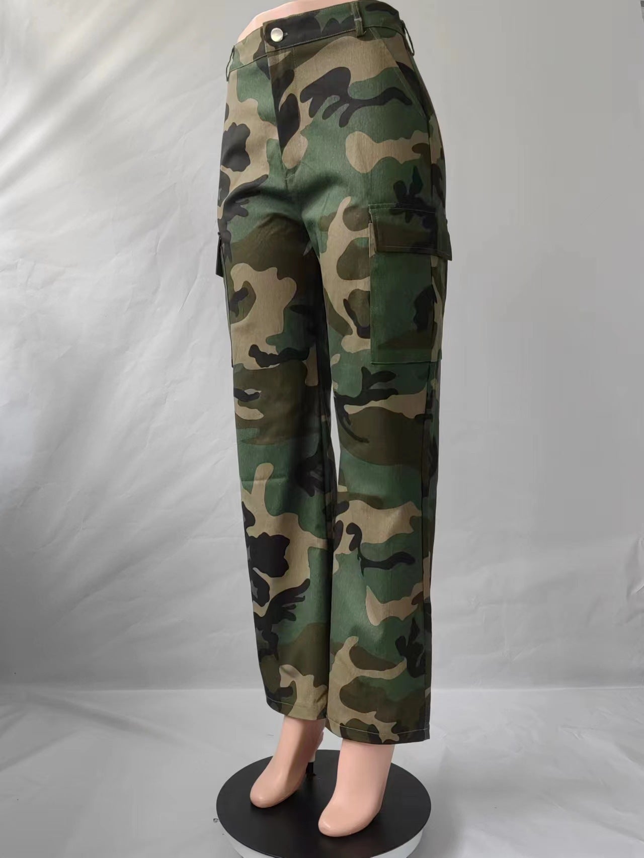 High Waisted Straight Tube Multicolor Camouflage Overalls