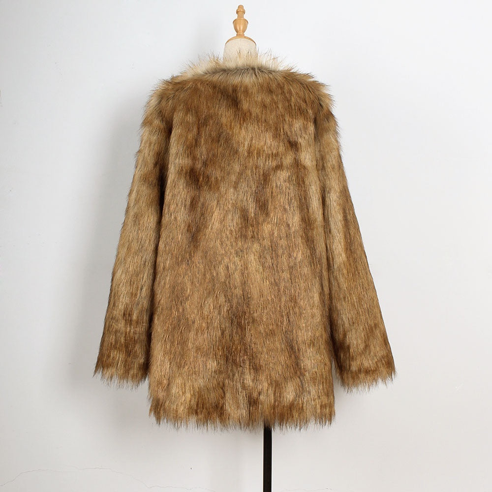 Fashionable Warm Fleece-lined Women's Faux Fur Coat