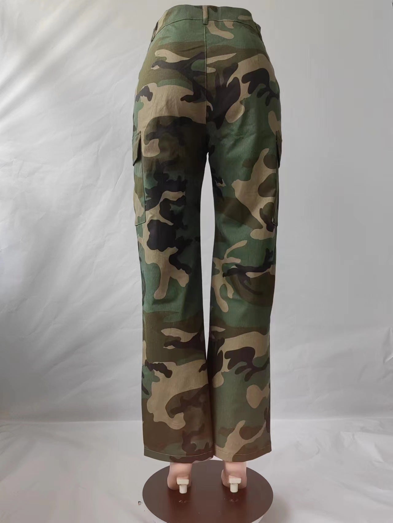 High Waisted Straight Tube Multicolor Camouflage Overalls